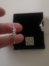 VAN PETERSON 925 SILVER Large Hoop Earrings Stone Set Hinged Hallmarked UNWORN 