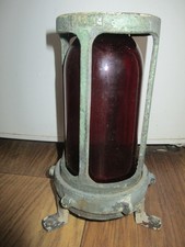 Antique brass Harvie ship's signal lamp with red glass industrial lamp