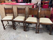 Vintage Ornate Brown Wooden Dining Chairs x 4 with Cream Faux Leather Seats