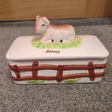 Vintage Jersey Cow Ceramic Butter Dish Channel Islands Souvenir 