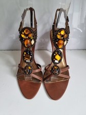 KAREN MILLEN DESIGNER UK 6 EU 39 WOMENS BROWN LEATHER STRAPPY HIGH HEELS SANDALS