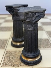 2 Black Rooks Corinthian Column Chessmen of the Gods Franklin Mint Chess Piece