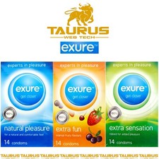 42 x Exure CONDOMS NATURAL RIBBED FLAVOURED PLEASURE FUN Discreet UK FREE P&P