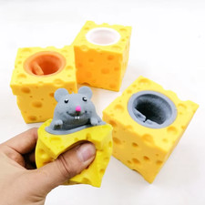 Pop Up Funny Mouse and Cheese Squeeze Anti Stress Toy Hide and Seek Fidget Toy