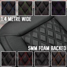 Black Double Stitch Diamond Bentley Car Quilted 6mm Scrim Foam Upholstery Fabric