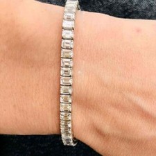 16CTW Emerald D/VVS1 Moissanite Wedding Tennis Bracelet 14k White Gold Plated 7"