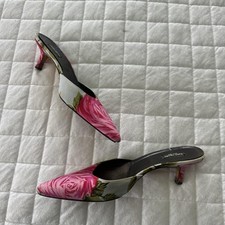 KATE SPADE Shoes Womens 8.5 Floral Kitten Heel Mules Classic Preppy Party Italy