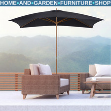 3 x 2m Wooden Garden Parasol Patio Sun Umbrella Outdoor Shade with Push Button