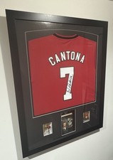 Framed Signed Eric Cantona Manchester United Shirt With Figure Trading Cards COA