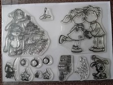 Christmas Clear Rubber Stamp Set (13 Piece), Mistletoe, Kiss, Presents, Tree