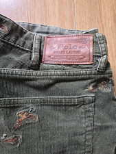 Polo Ralph Lauren Green Cord Trousers – Vintage Hunting Style – Pheasant Motif