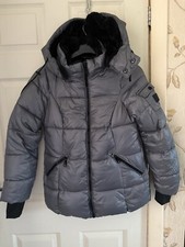 STEVE MADDEN Size S Women’s Puffer Coat Jacket  Silver Faux Fur Lined