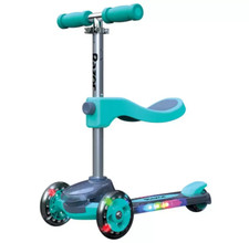3-Wheel Kids Scooter With Seat | 2-in-1 Light Up | Teal | Ages 2-5 Boys & Girls