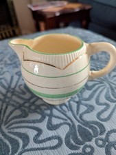 VERY RARE 1930s Clarice Cliff Newport Pottery Art Deco Green And Gilt Milk Jug
