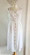 Ladies White Strappy Cotton Blend Midi Dress Elasticated Waist Size 2XL 16