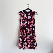 Kate Spade Pink + Black Blooming Floral Applique Trim Knee Length Dress Size 6