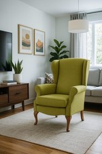 Shackletons Green Wingback Armchair – Classic Wooden Legs, Stylish Accent Chair