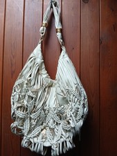 Biba Vintage Boho  Cream Leather Macrame Style Slouch Hobo Bag