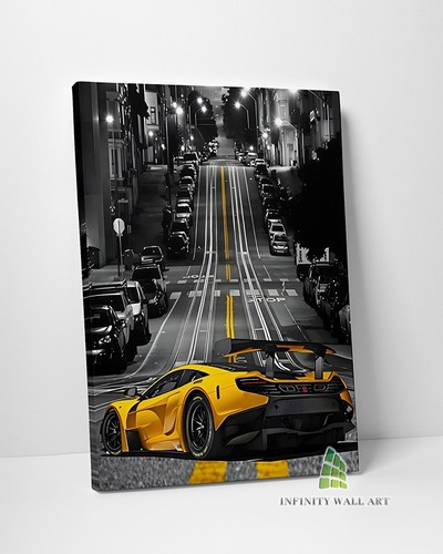 Yellow car city canvas art - car,