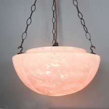 Art Deco Pink Glass Pendant Light Shade Marbled UFO Ceiling Hanging Lamp Antique