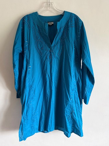 Ethnic blue cotton beaded - cotton,