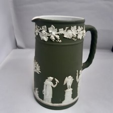 Wedgwood Olive Green Jasper Dip Jug Ewer Neo Classical Sprig c1900  Rope Twist