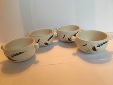 Vintage Denby GreenWheat Lug handle Soup Bowls x 4 - 10cm  diameter