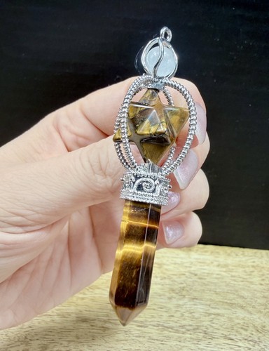 Crystal tigers eye pendulum - crystal,