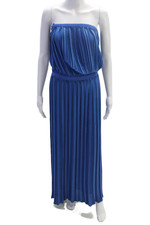 BCBGMAXAZRIA Womens Strapless Pleated Long Maxi Dress Blue Size Extra Small