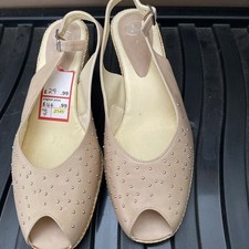 Ladies Beige Leather Sling Back Wedge Sandals UK Size 7 - K Shoes. Brand new 