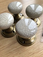 Porcelain Ivory Crackle Door Knobs - 2 Pairs