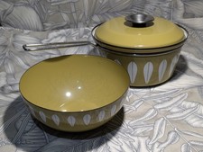 Vintage Cathrine holm Lotus Dutch Saucepan & Fruit Bowl Enamelware Avocado 
