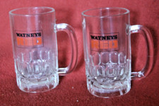2 Watneys Red Beer Tankards  Half Pint Glass Mugs  1980s Vintage Pub Memorabilia