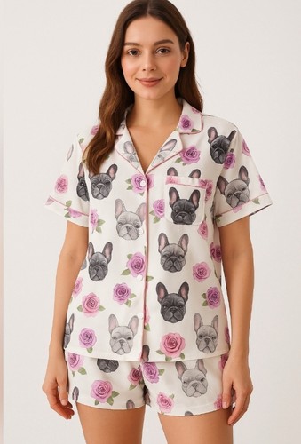 New french bulldog - bulldog, roses