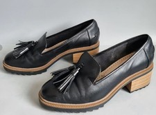 Clarks Balmer Haze Chunky Loafers Shoes  Black Leather UK4.5 E Wide Fit