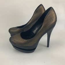 JESSICA SIMPSON VERY HIGH HEELS SHOES Stiletto Chevron PLATFORM GOLD Black 4.5