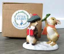 PETER RABBIT FIGURINES BEATRIX POTTER FLOPSY BENJAMIN UNDER MISTLETOE ORNAMENT
