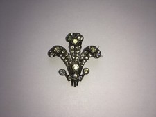 VINTAGE 935 SILVER&DIAMANTE PRINCE OF WALES PLUME/FEATHERS SHAPED PIN BROOCH