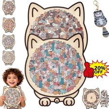 135-Piece Morandi-Colored Cat Shaped Wooden Jigsaw Puzzle,135-Piece Cat Shaped -