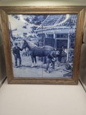 Royal Mosa Holland Vintage Delft Blue Tile Horse And Workers Framed
