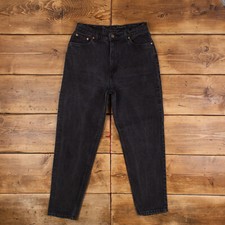 Vintage Levis 521 Jeans 32 x 31 90s Dark Wash Tapered Black Womens Red Tab