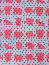 Guava Pink/Blue Polka Baby Elephant Block Print Cotton Fabric