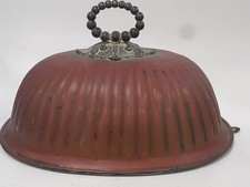 Vintage Red Metal Serving Dome Cover Cloche W/ Ornate Top Handle - Antique 2.2Kg