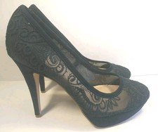 NEXT SIZE 7 BLUE FABRIC LACE STYLE COURT STILETTO.       H20112925B275A