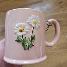 Pink Coffee Mug White Daisies The Old Pottery Company Tea Cup Flowers Daisy 