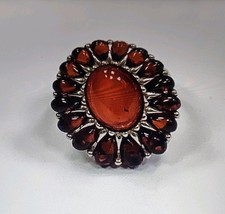 Large Sterling Silver Amber Ring