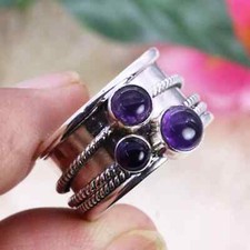 Lovely Amethyst Spinner Ring 925 Sterling Silver Jewelry; Ring Perfect Gift UK