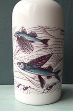 Vintage sake bottle small decanter porcelain Barbados Flying Fish spirits white