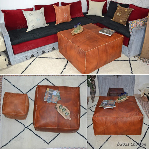 Pouffe leather footstool - pouffe,