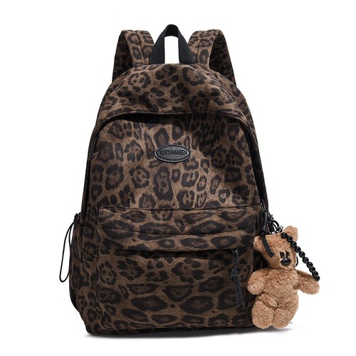 Retro leopard print school bag - print,